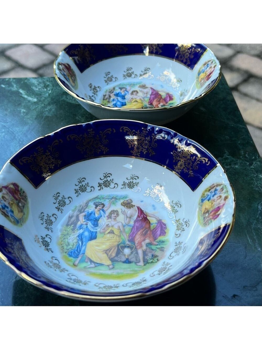 2 Vintage Czech Republic Cobalt Blue with Gold Decorative Nuts/Candy Bowls